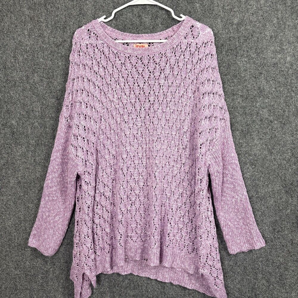 Evri Sweater Womens Size 2X Purple Open Knit Acrylic